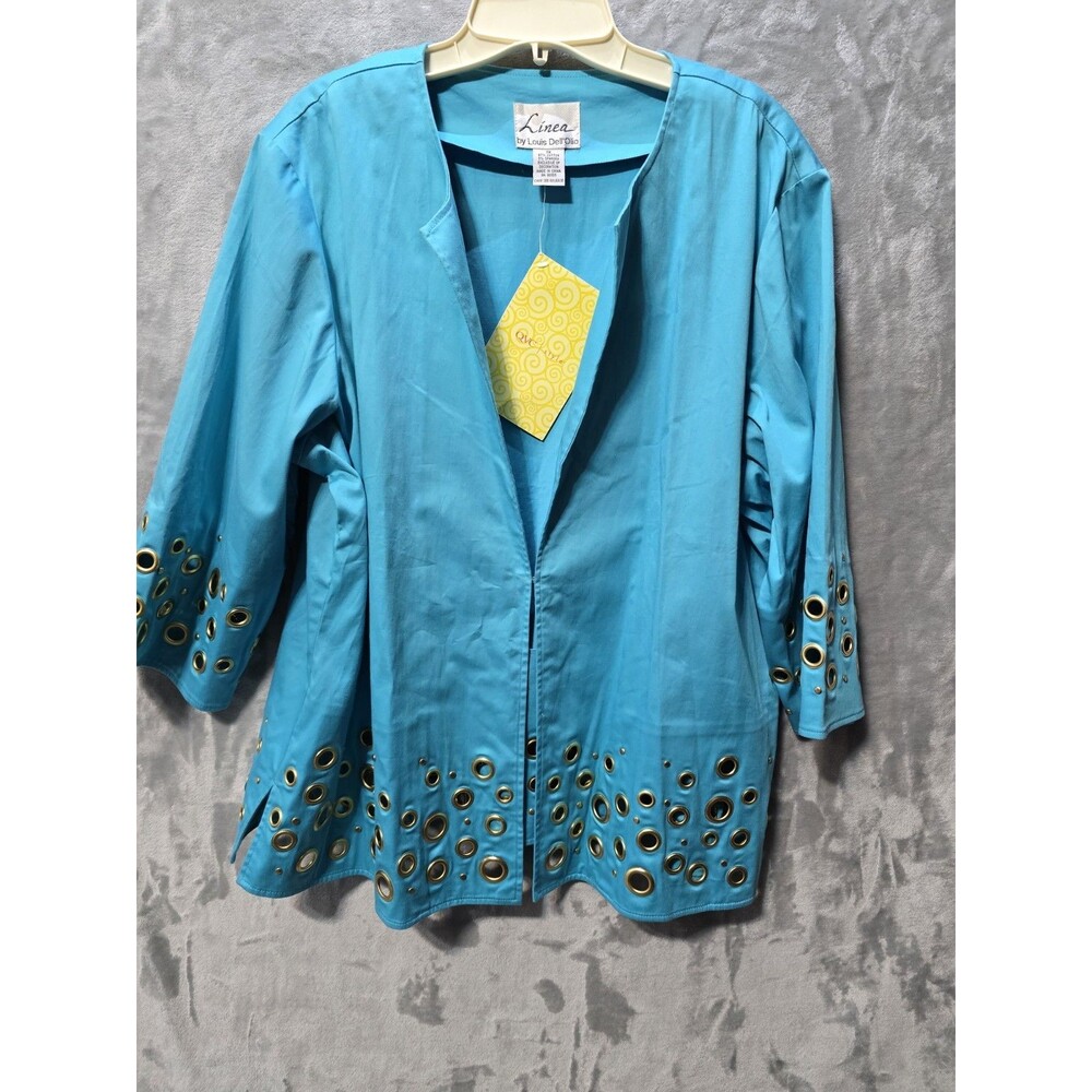 NWT Linea by Louis Dell'Olio Blazer Jacket 1X Blue Gold Eyelet Rings Boho Hippie